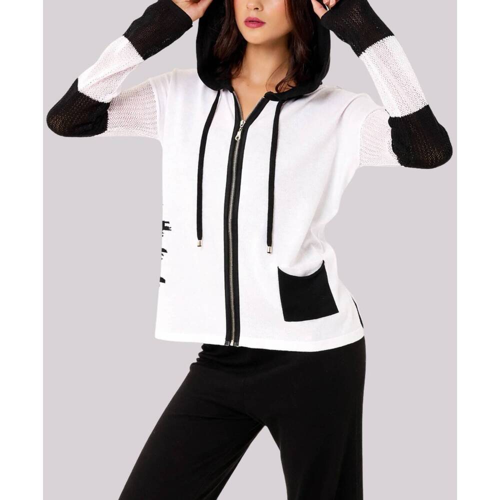 NEW ANGEL APPAREL knit hoodie with crochet sleeves in white/black